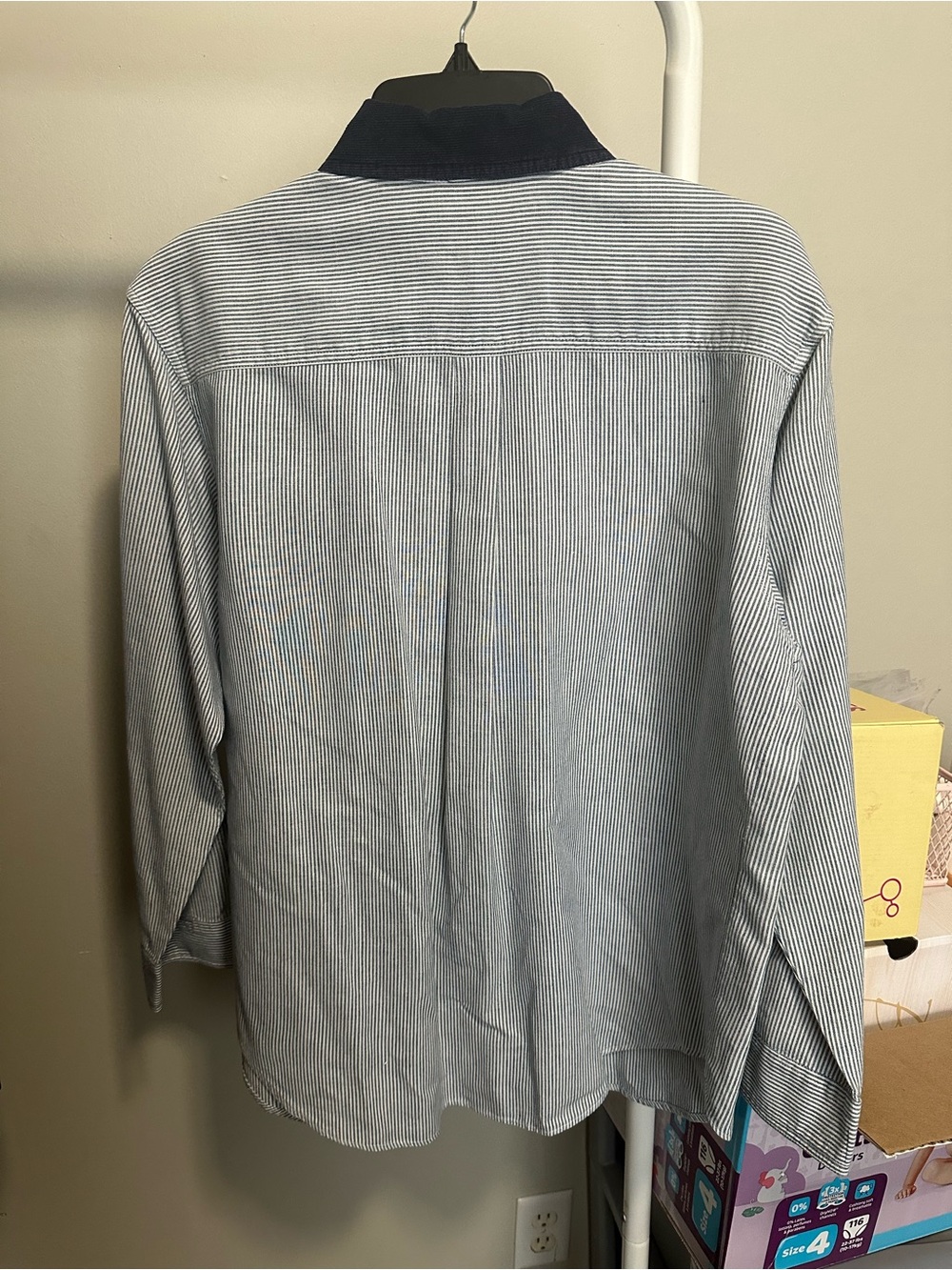 Vintage Blue and White Striped Button Down with Teacher School Themed Embroidery - Picture 9 of 9